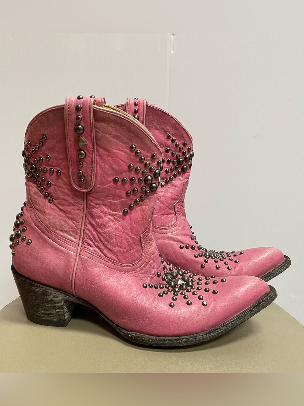 OLD GRINGO SOL STUD PINK LEATHER ANKLE COWGIRL BOOTS SZ 11